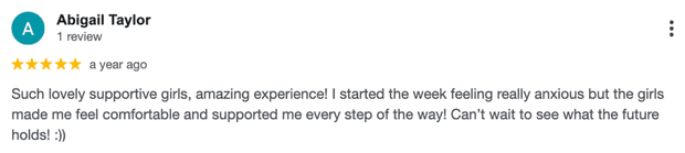 Five-star Google review for MSTA from Abigail Taylor