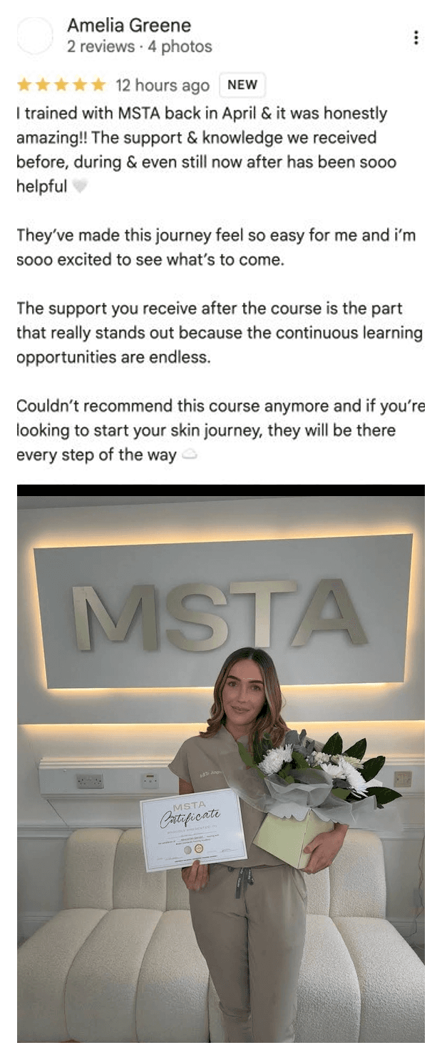 Five-star Google review for MSTA from Amelia Greene