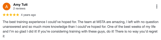 Five-star Google review for MSTA from Amy Tutt