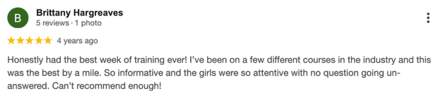 Five-star Google review for MSTA from Brittany Hargreaves