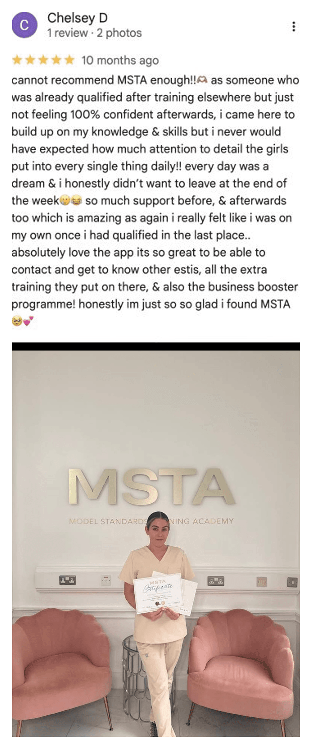 Five-star Google review for MSTA from Chelsey D