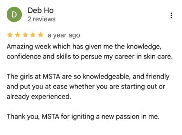 Five-star Google review for MSTA from Deb Ho
