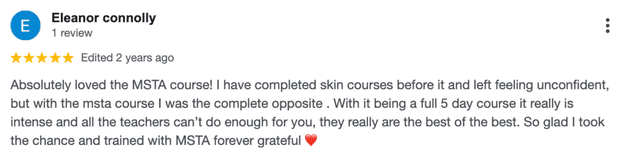 Five-star Google review for MSTA from Eleanor Connolly