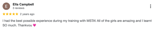 Five-star Google review for MSTA from Ella Campbell