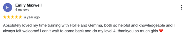 Five-star Google review for MSTA from Emily Maxwell