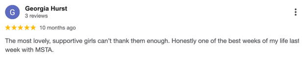 Five-star Google review for MSTA from Georgia Hurst