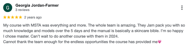 Five-star Google review for MSTA from Georgia Jordan-Farmer
