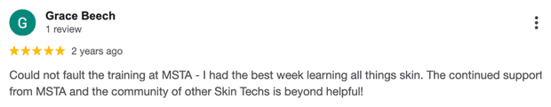 Five-star Google review for MSTA from Grace Beech