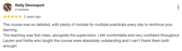Five-star Google review for MSTA from Kelly Devonport