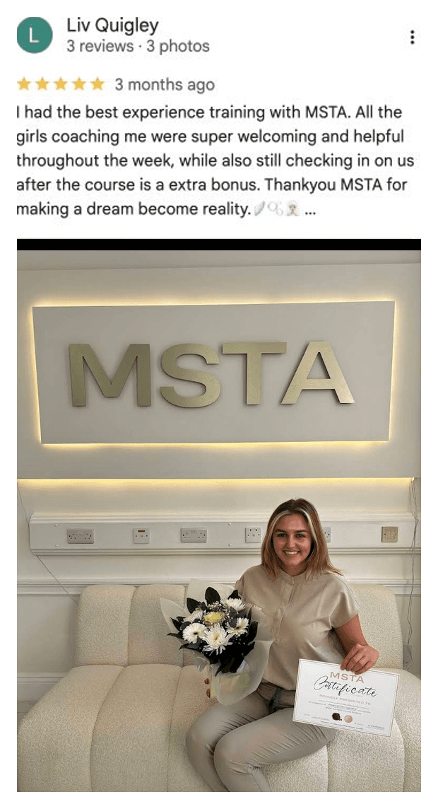 Five-star Google review for MSTA from Liv Quigley