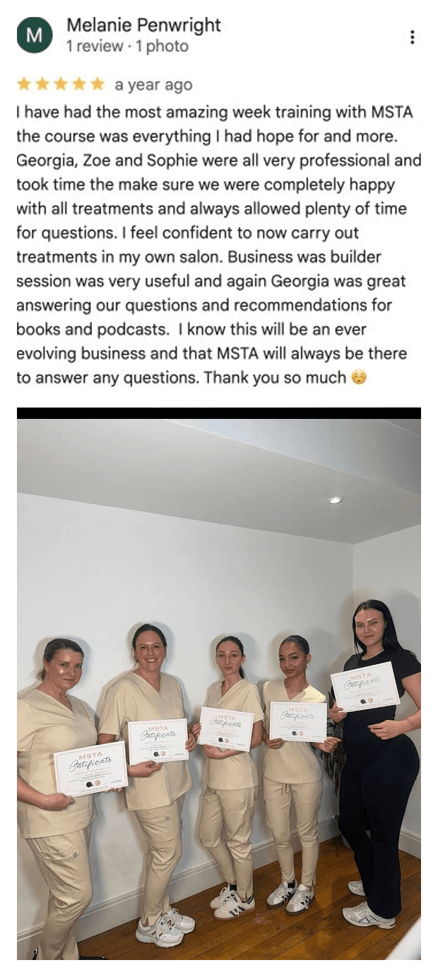 Five-star Google review for MSTA from Melanie Penwright