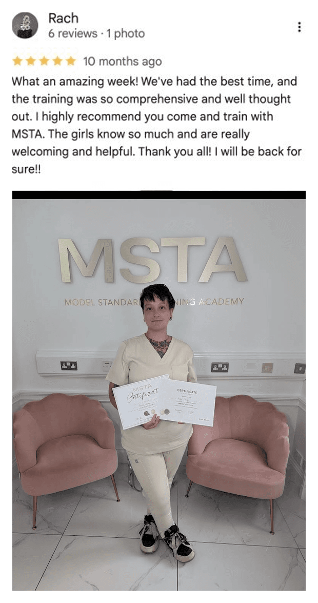 Five-star Google review for MSTA from Rach